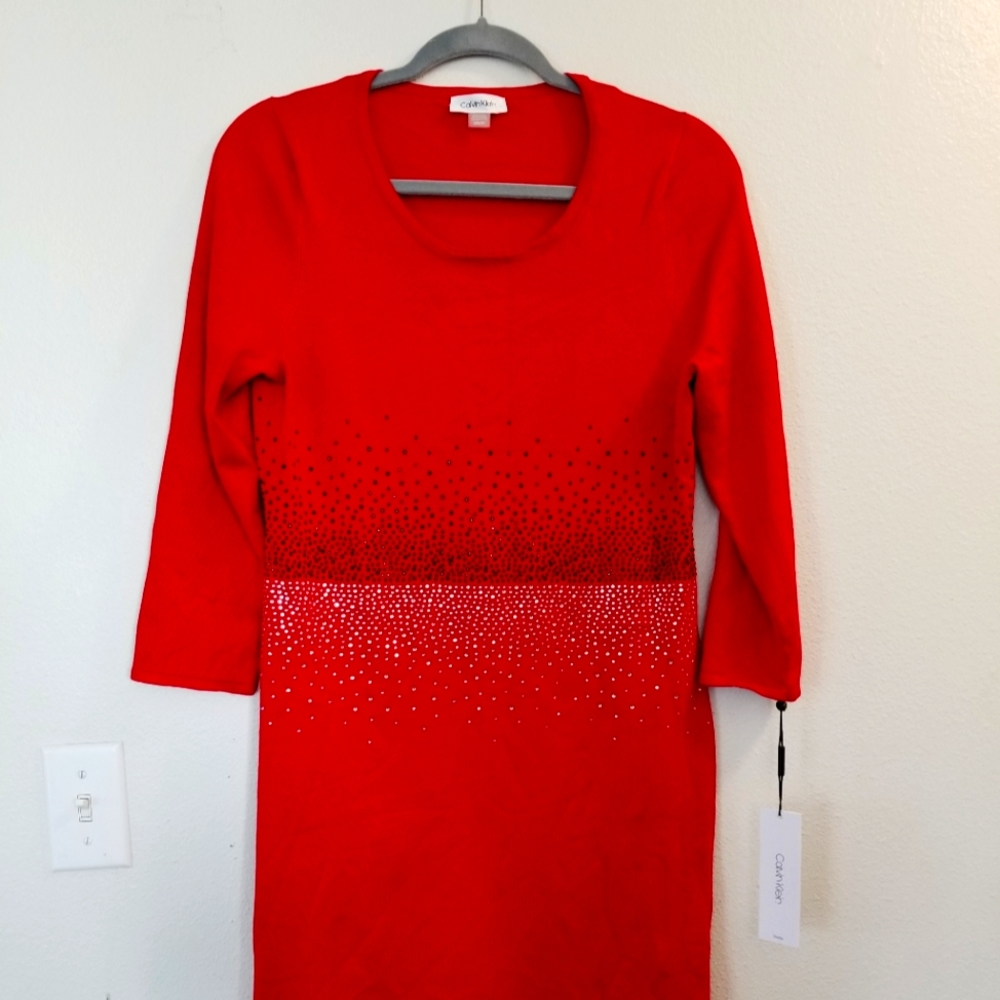 Sweater dress with black and silver crystals